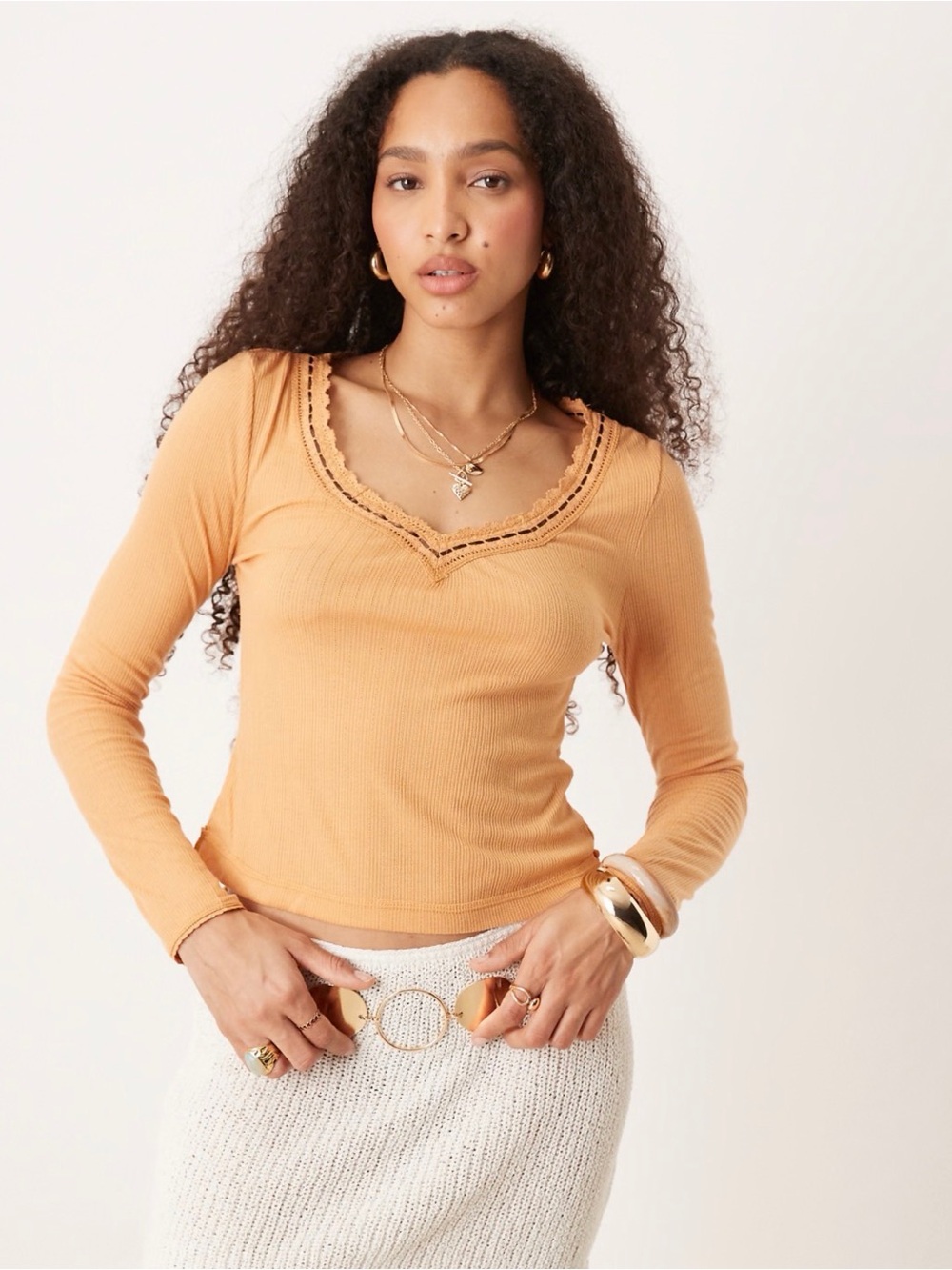 Free People only you long sleeve top in gold